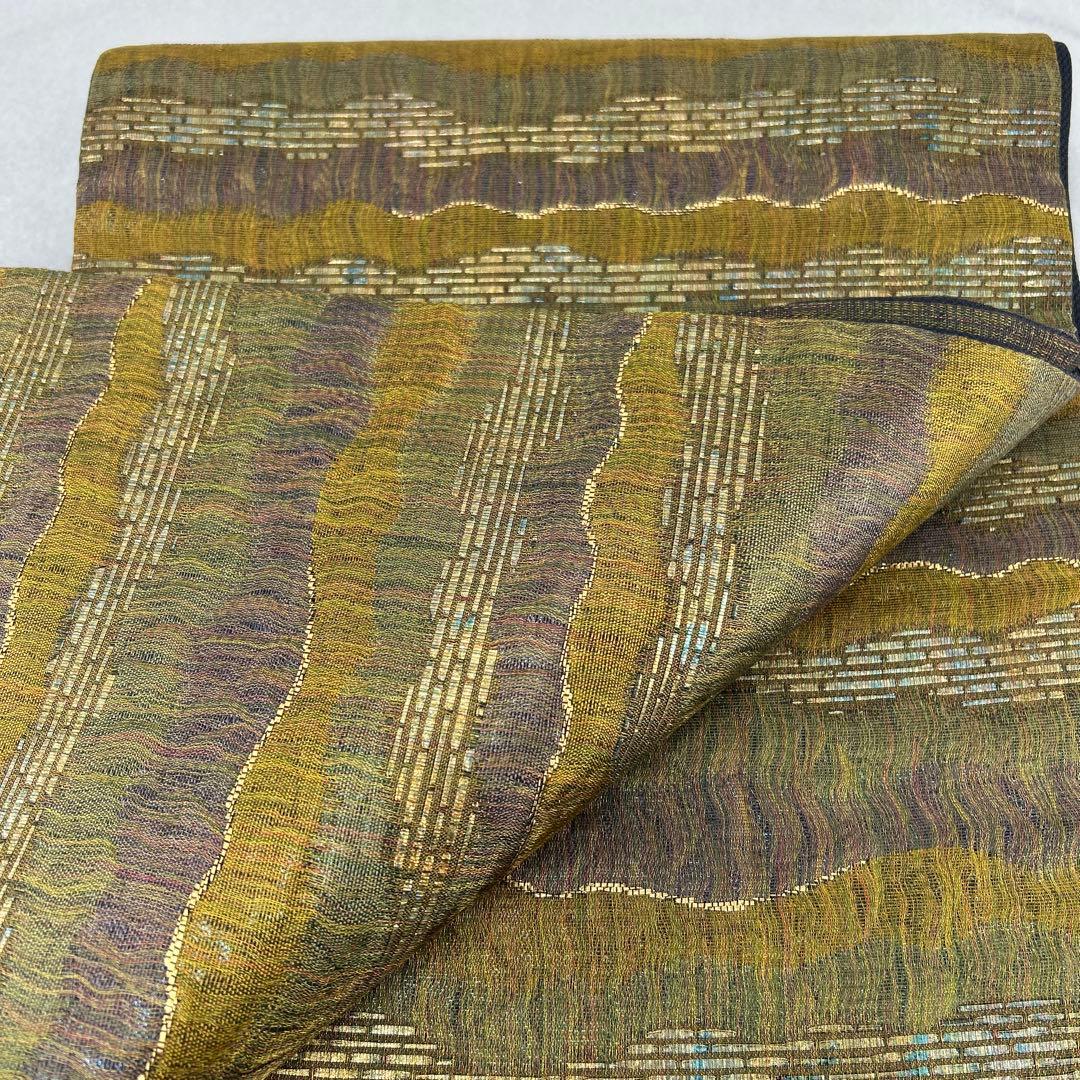 袋帯 緑と紫の波模様0123