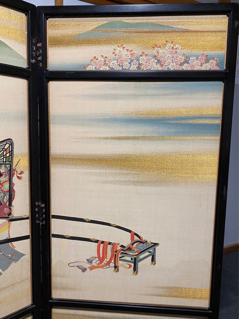 高級絹織屏風 特注 仕切 パーテーション 年代物 時代物 旧家引取品