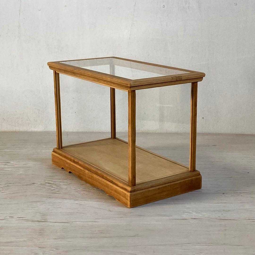 古い木製 小振り ガラスケース 卓上ショーケース 小物入れ 扉なし