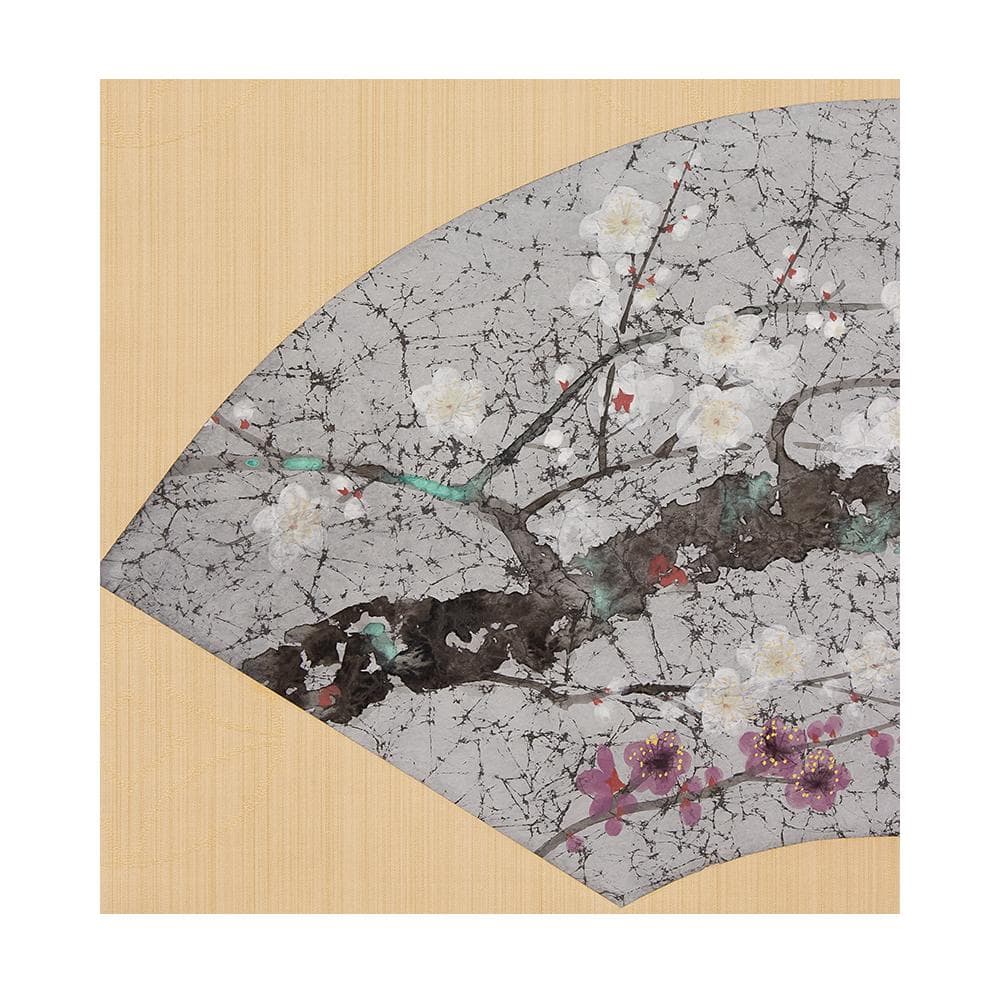 掛軸〈浜田三郎〉「紅白梅」扇面 共箱 二重箱 北海道生 日展菊華賞