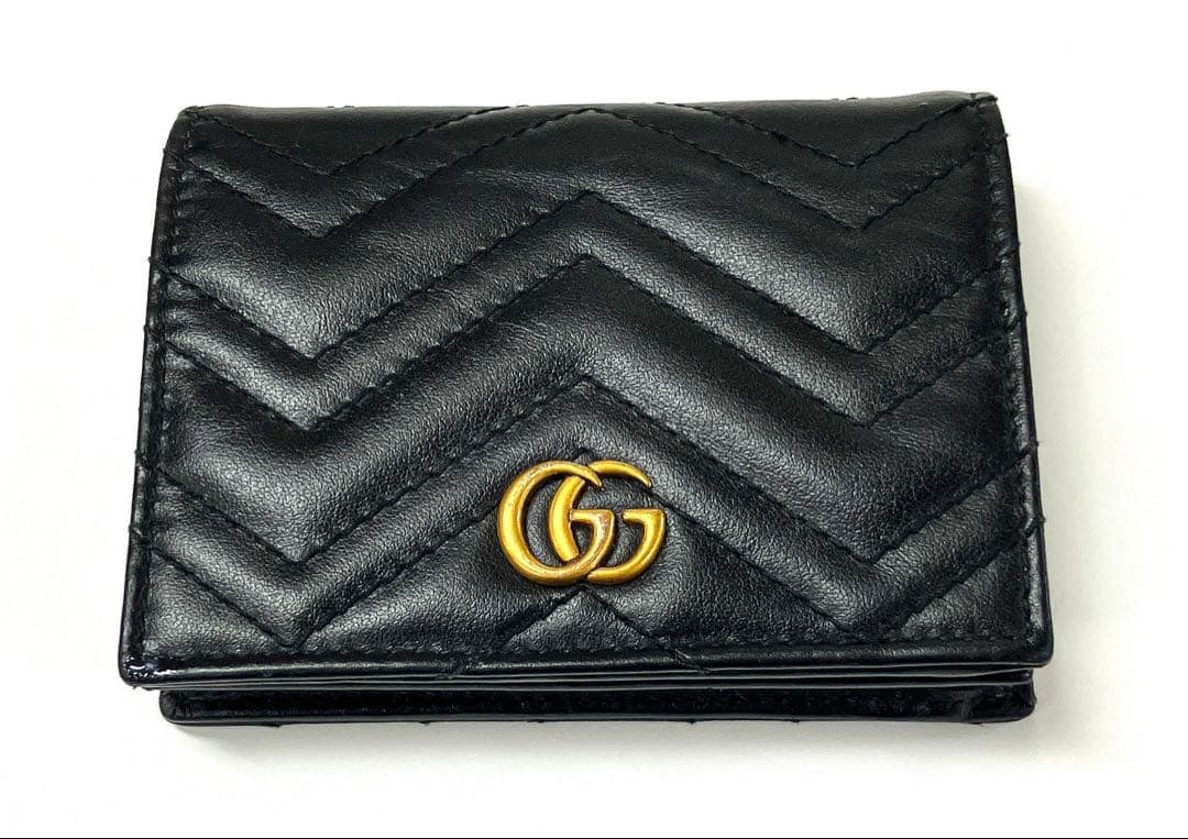 GUCCI 二つ折り財布 キルティング マーモントGG レザー