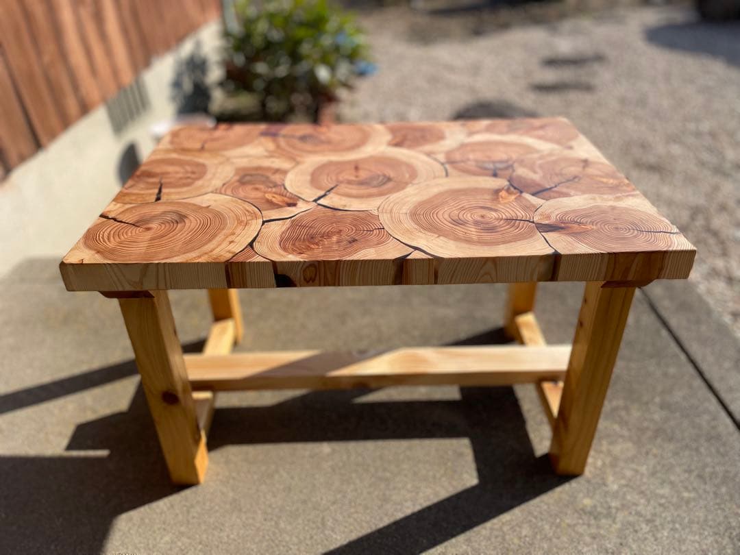 杉の丸太ローテーブル サイドテーブル 花台