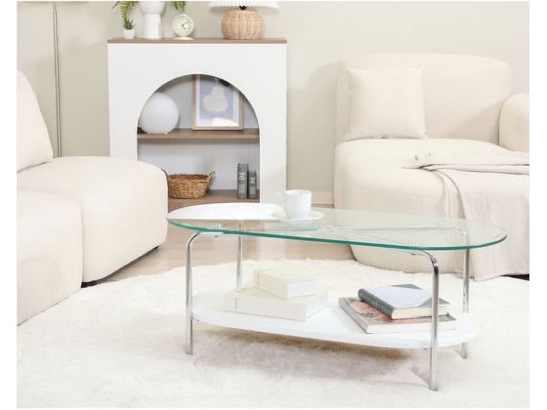 ガラスローテーブル 韓国インテリア風　ホワイト
