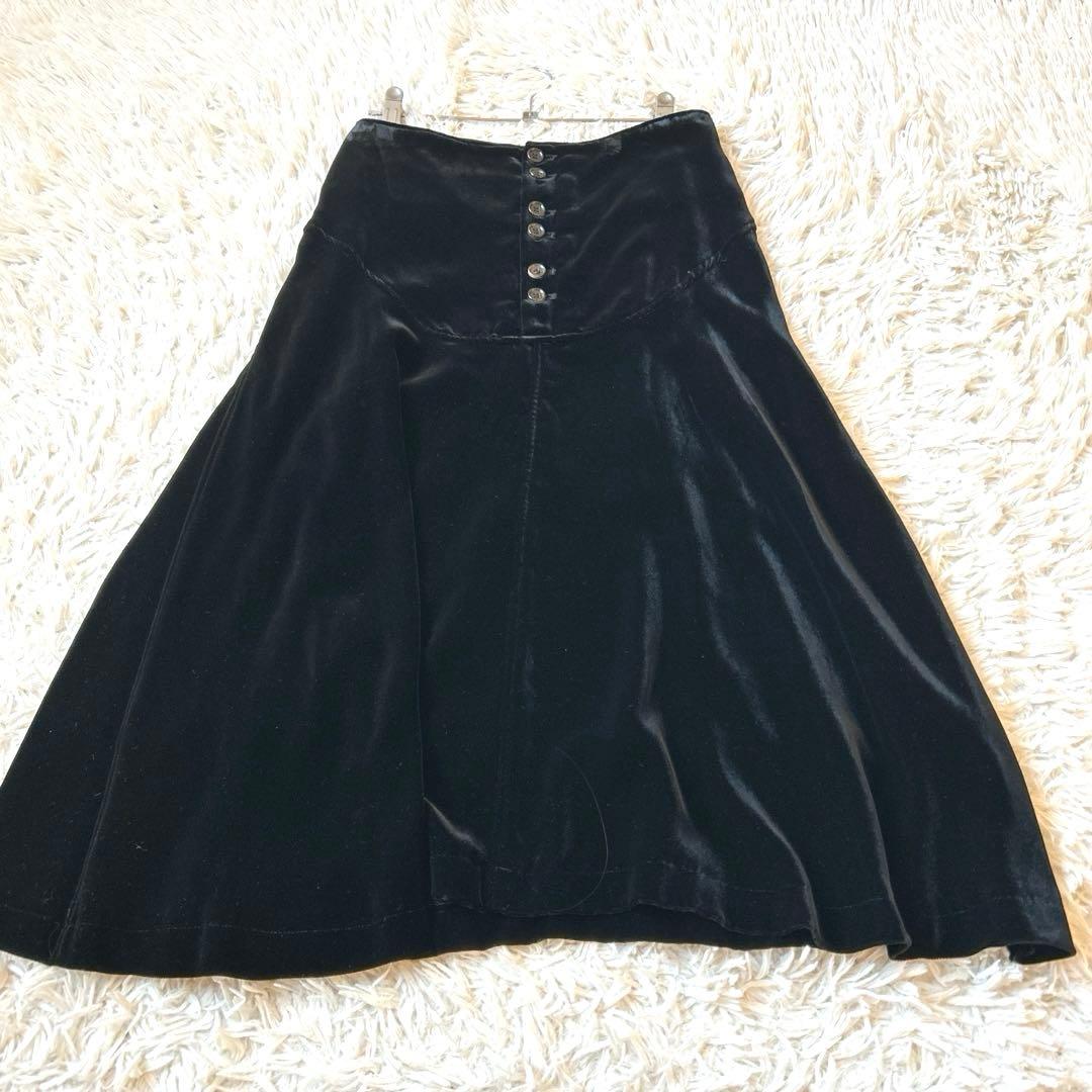 Y's Yohji Yamamoto ワイズ　ベロアフレアスカート 漆黒 艶感