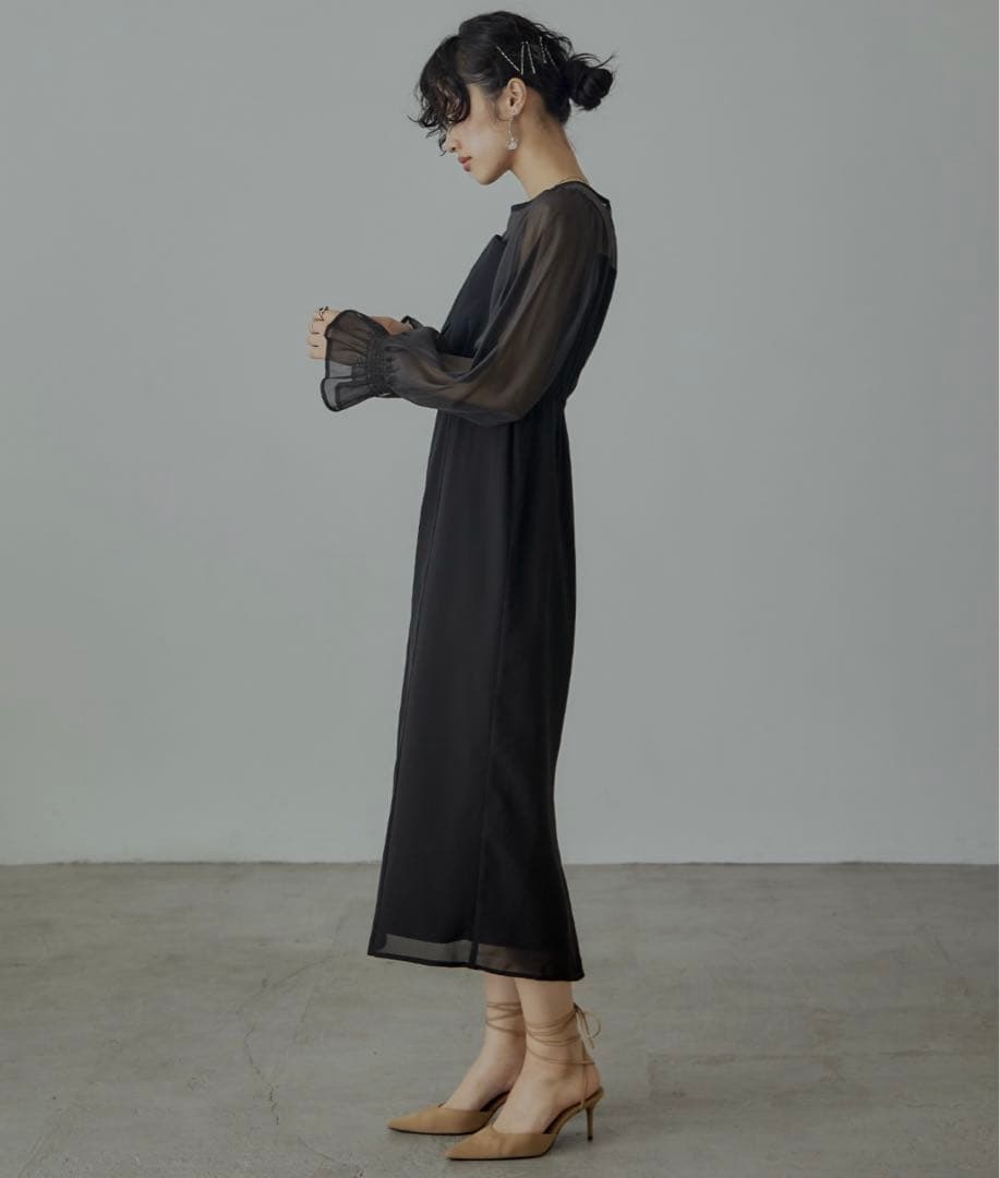 nianaビスチェ風　ボリュームスリーブシフォンドレス　結婚式　お呼ばれ　大きい