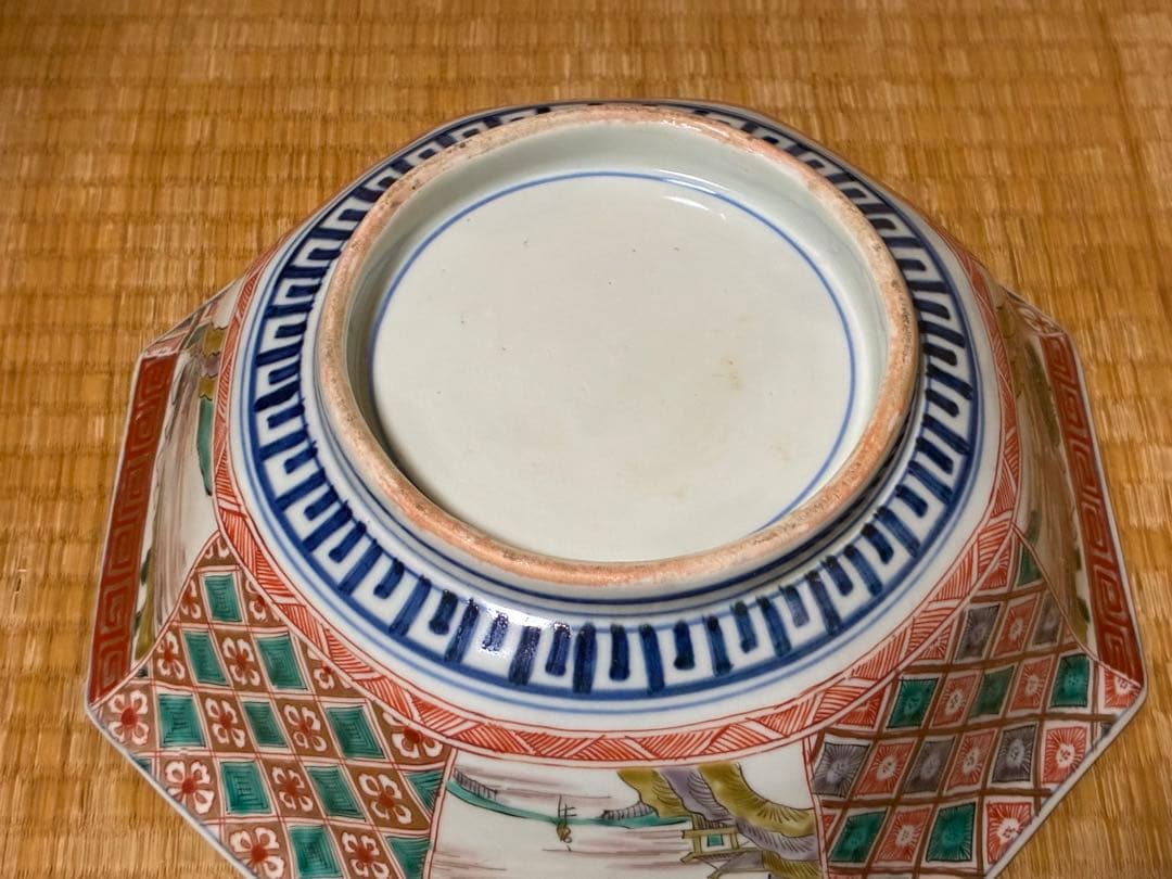 古伊万里 色絵 金彩 風景紋 八角鉢 盛鉢 時代物