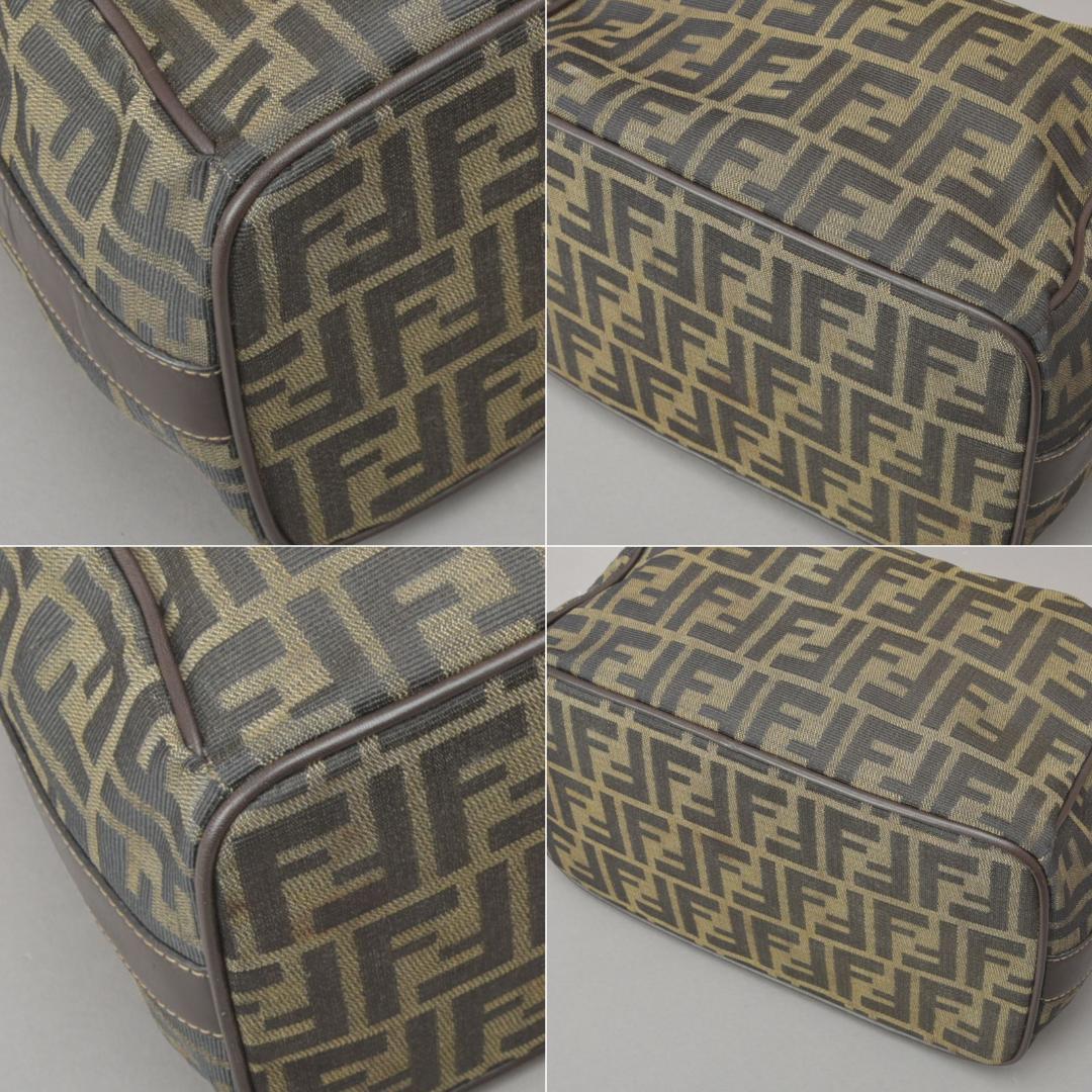 美品◇フェンディ ズッカ柄 バニティバッグ ハンドバッグ 鍵付き ジャガード 茶
