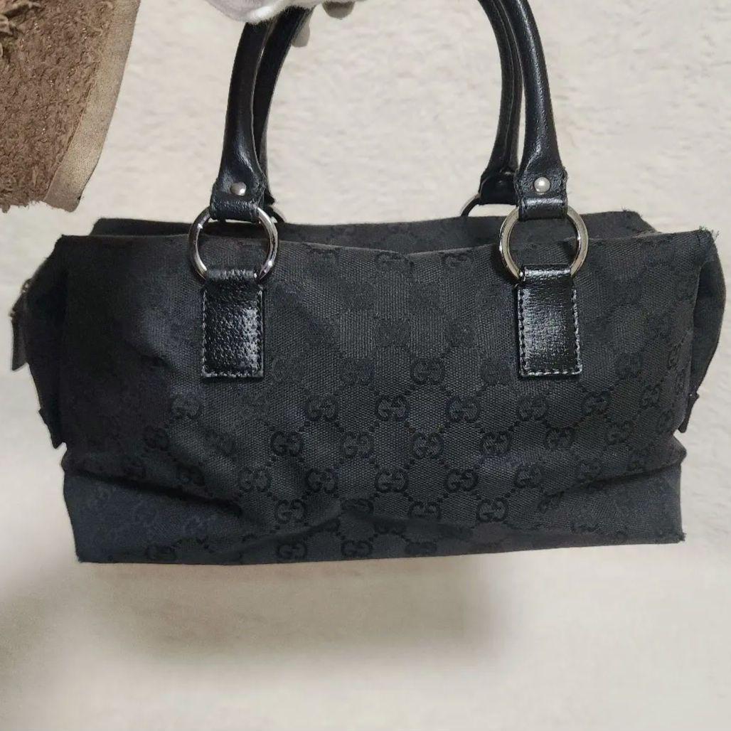 グッチ　GG　キャンバス　レザー　ブラック　ハンドバッグ　ボストン