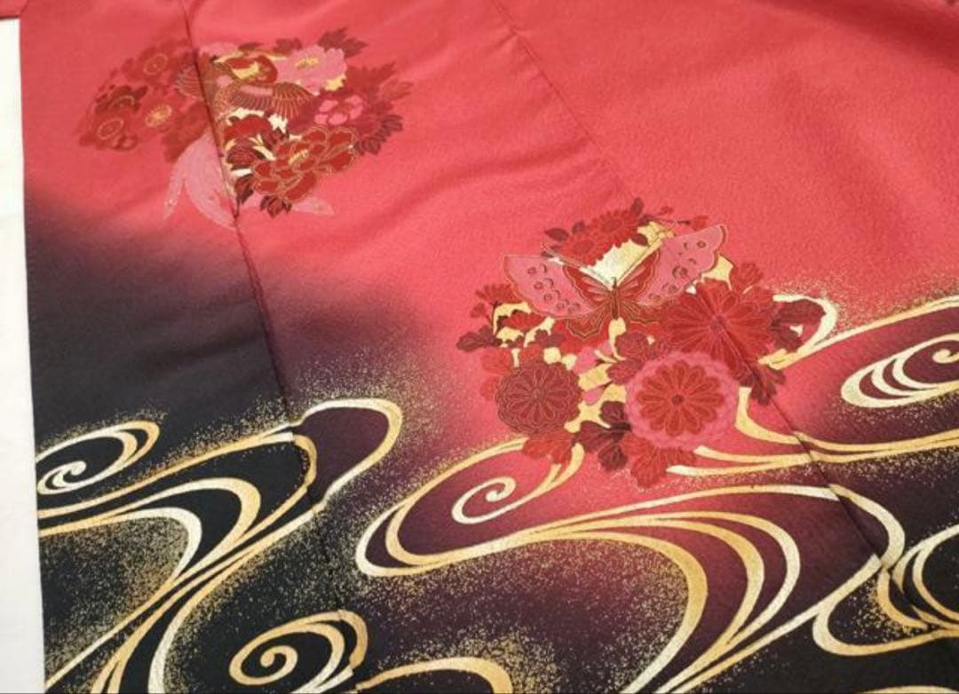 振袖フルセット6点サイズM〜Ｌ鳳凰花蝶丸文　暈し染め　金銀彩　金糸　正絹