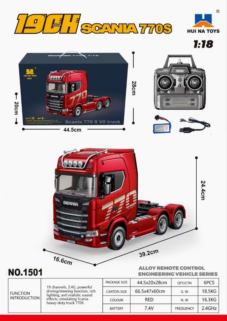 HUI NA スカニア1/18 770 S V8トレーラーヘッド　レッド