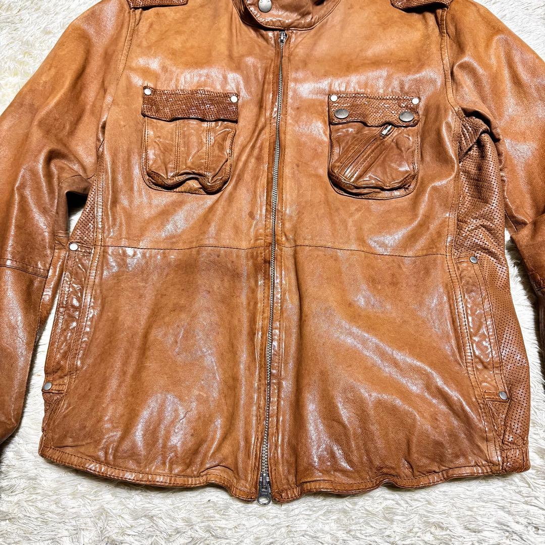 セオリー　レザージャケット　シングルライダース　パンチング　ダブルジップ　M相当