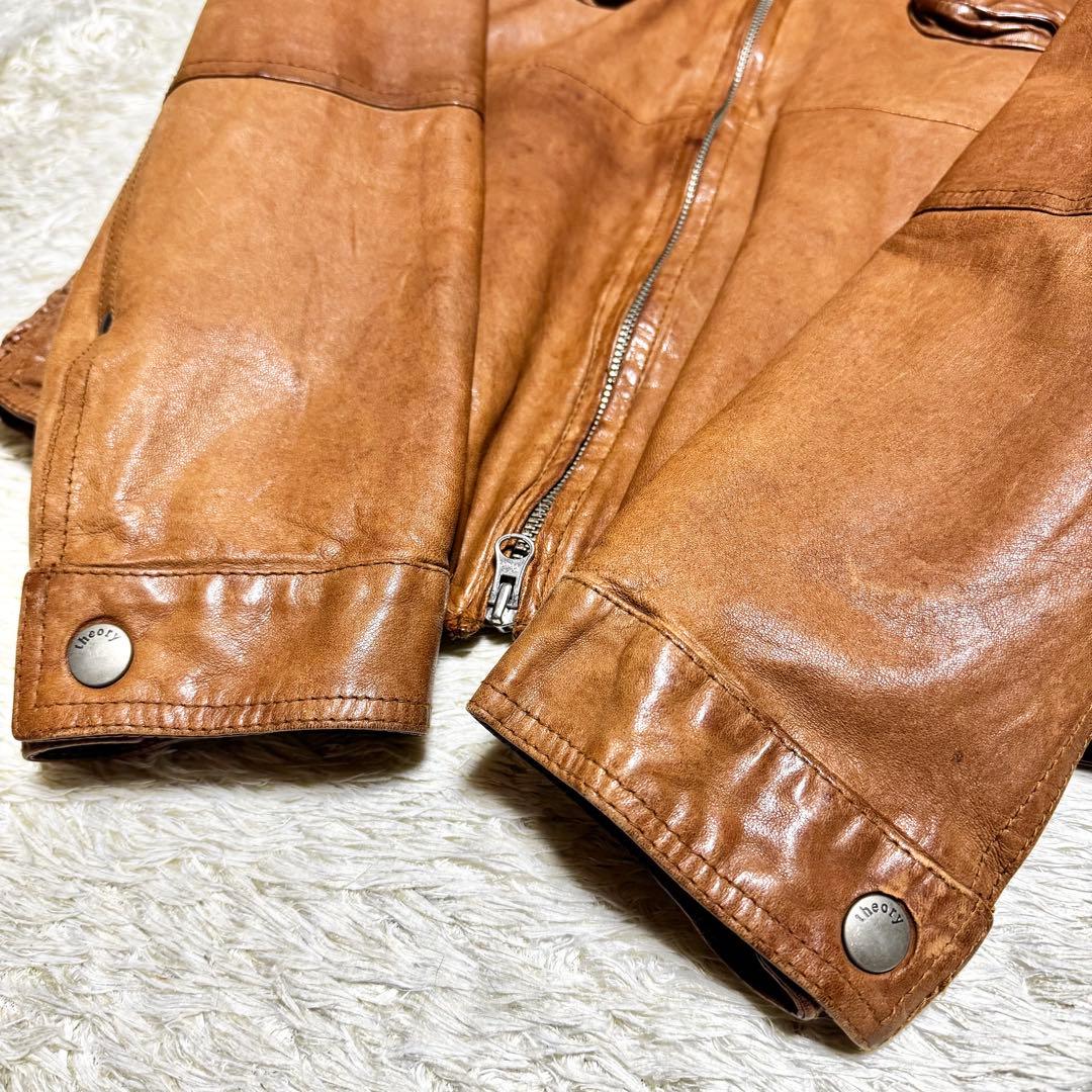 セオリー　レザージャケット　シングルライダース　パンチング　ダブルジップ　M相当