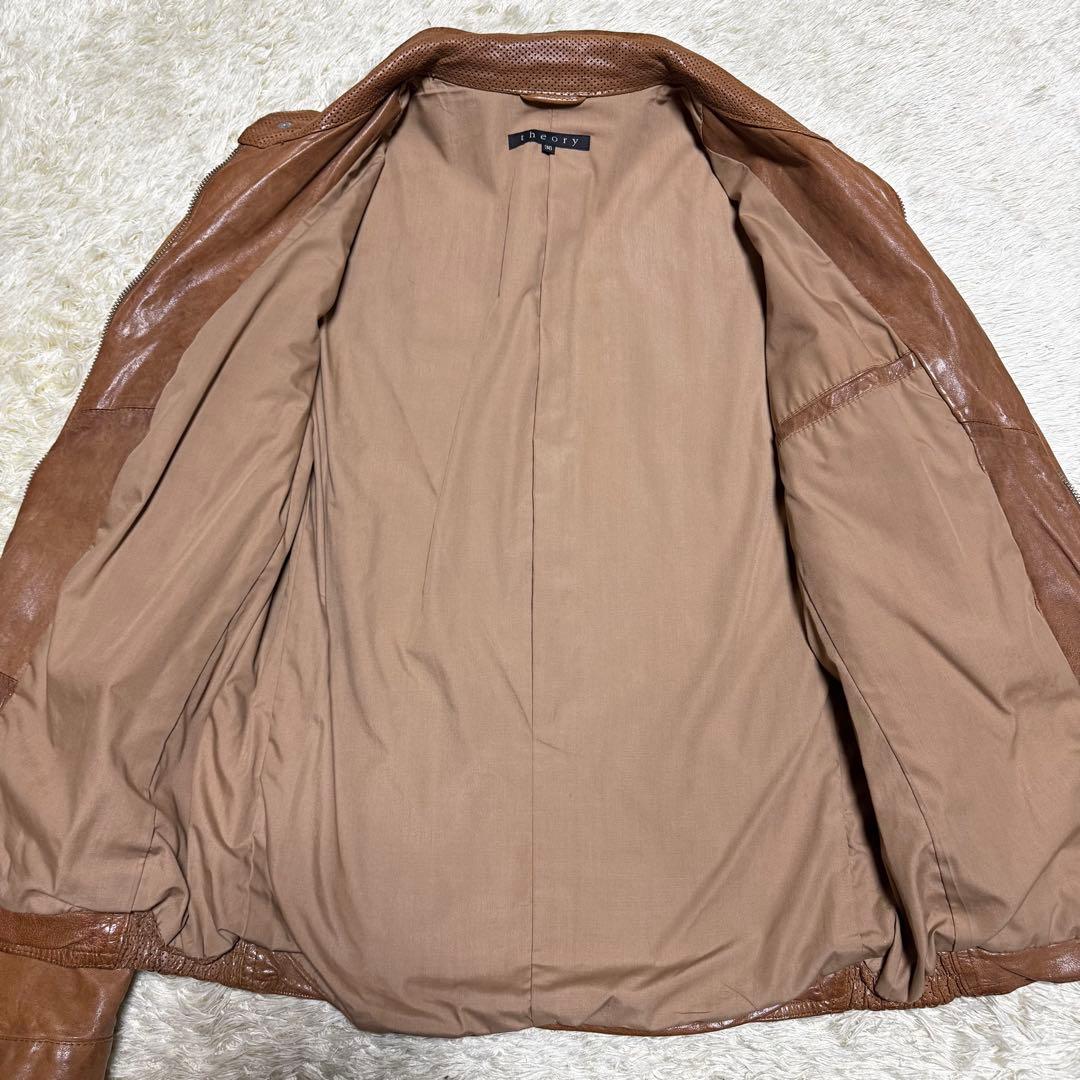 セオリー　レザージャケット　シングルライダース　パンチング　ダブルジップ　M相当