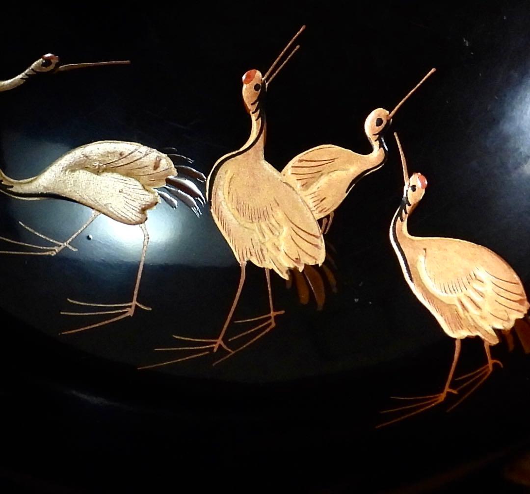 【ゆりかご】金蒔絵 千羽鶴 黒塗煮物椀 10客 木製漆器 天然木