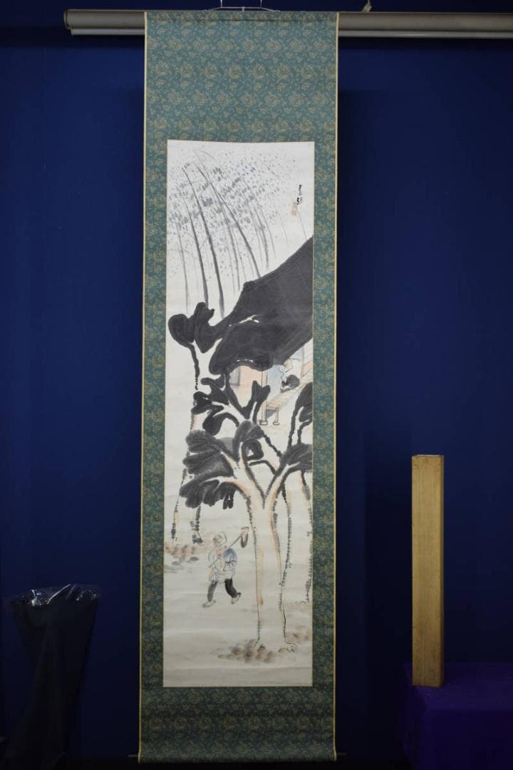 真作/漫画家/挿絵画家/俳人/細木原青起/人物図/布袋屋掛軸HG-782