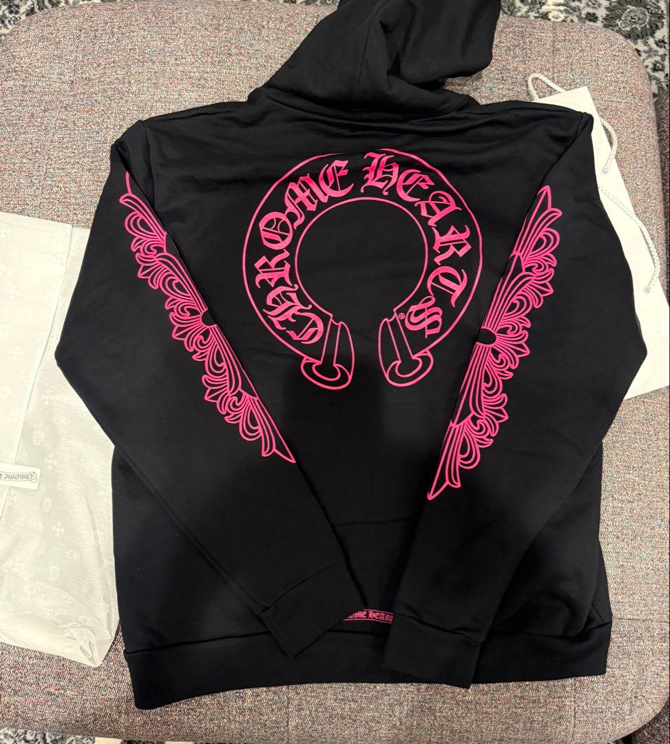 クロムハーツ ジップアップ パーカー ピンク フローラル ホースシュー サイズL