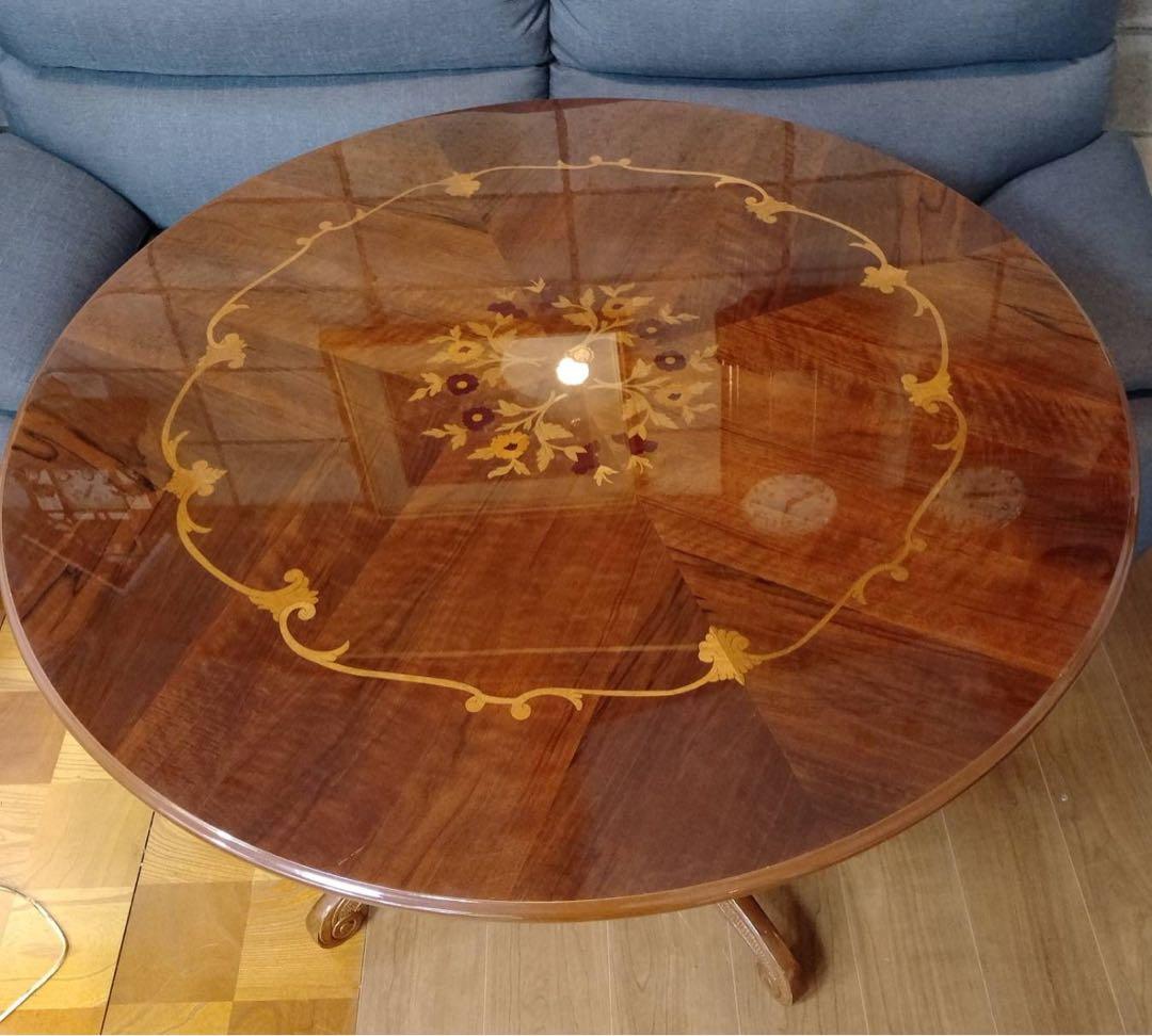 G1888イタリア高級象嵌細工 ラウンドダイニングテーブル（直径110cm）猫脚