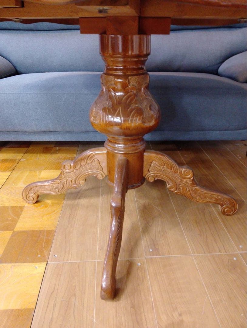 G1888イタリア高級象嵌細工 ラウンドダイニングテーブル（直径110cm）猫脚