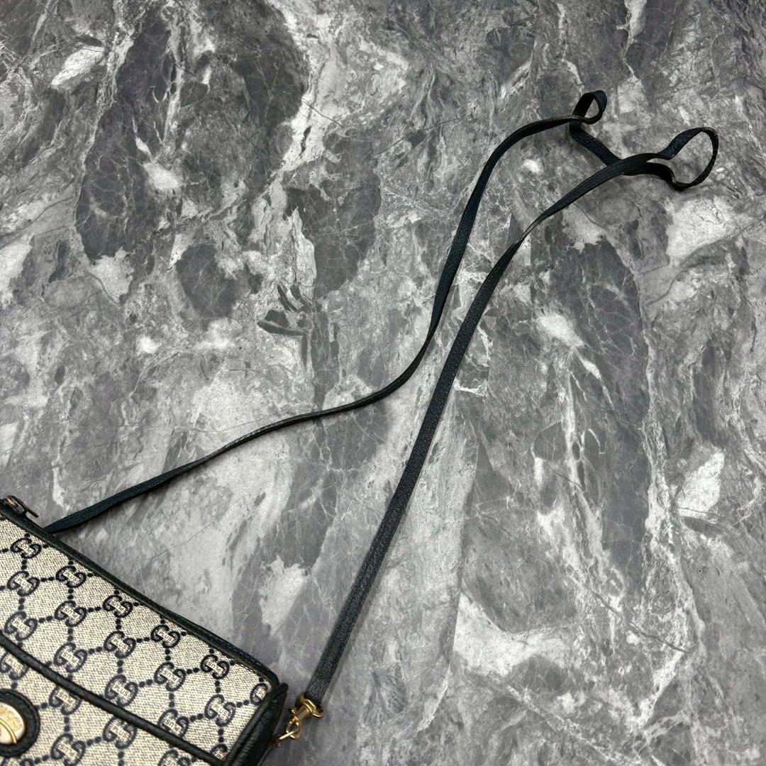 ✨美品✨GUCCI GG ショルダーバッグ ネイビー ベージュ ロゴ レザー金具
