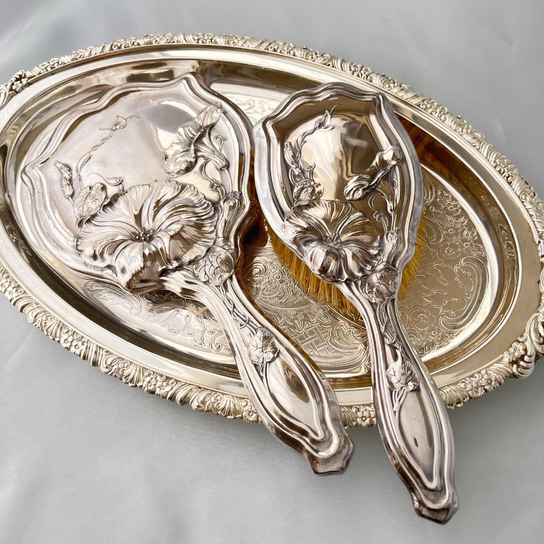 【Wallace】アール・ヌーボーのミラー/ ブラシ【シルバープレート】