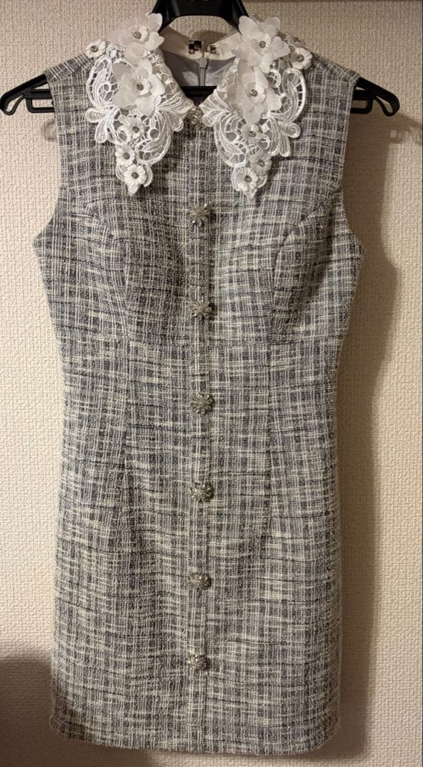 ROBE de FLEURS ニットツイード フラワーカラーグレー Sサイズ　襟