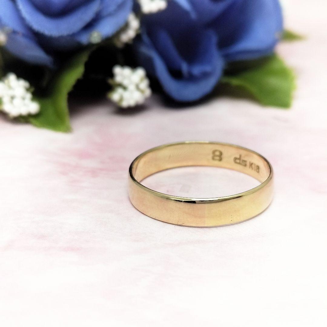 タイムセール♡新品同様 K18 平打ちゴールドリング 17.5号 4mm幅 地金