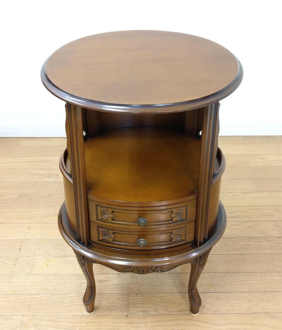 美品 木製 彫刻 猫脚 イタリア製 アンティークタイプ ラウンドチェスト 花台