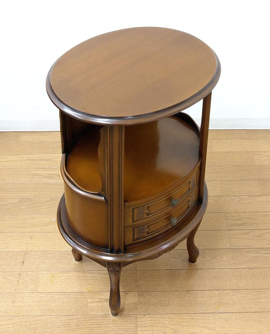 美品 木製 彫刻 猫脚 イタリア製 アンティークタイプ ラウンドチェスト 花台