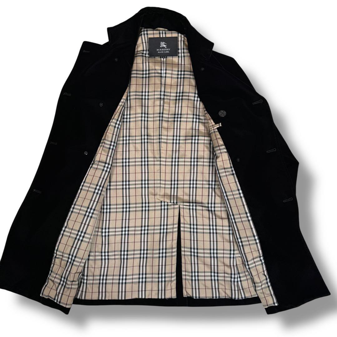 未使用級 バーバリーブラックレーベル ベロア ノバチェック ロングコート 黒 M