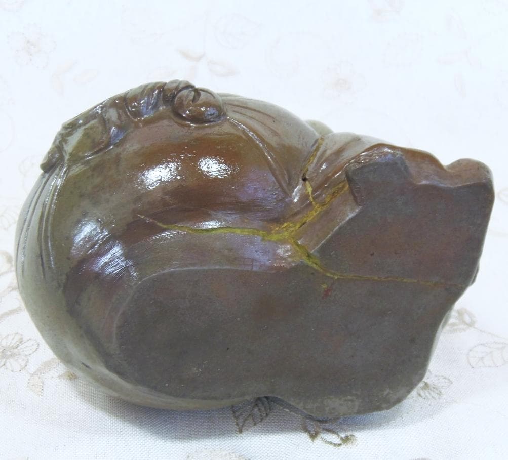 訳アリ特価！白備前 青備前 香炉 布袋 備前焼 置物 レア古備前・レア備前焼