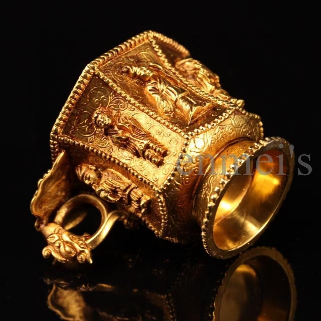 中国古美術・純銅製・鎏金八仙杯・酒器・酒具・人物彫刻入り・高浮彫・置物・茶道具