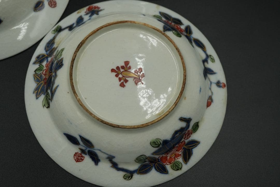 古伊万里　里帰り　元禄享保染錦皿　五客　磁貫アリ