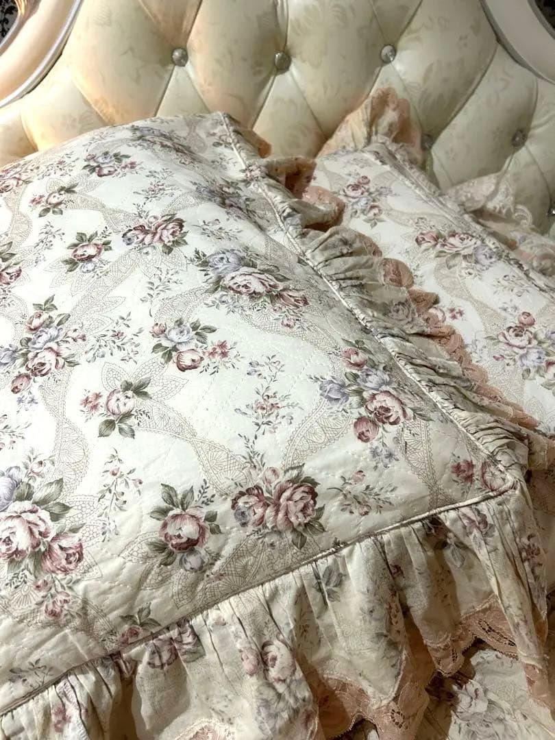 さえらアキアカネ大きな花柄レースクッションカバー座布団カバー２点【希少品】