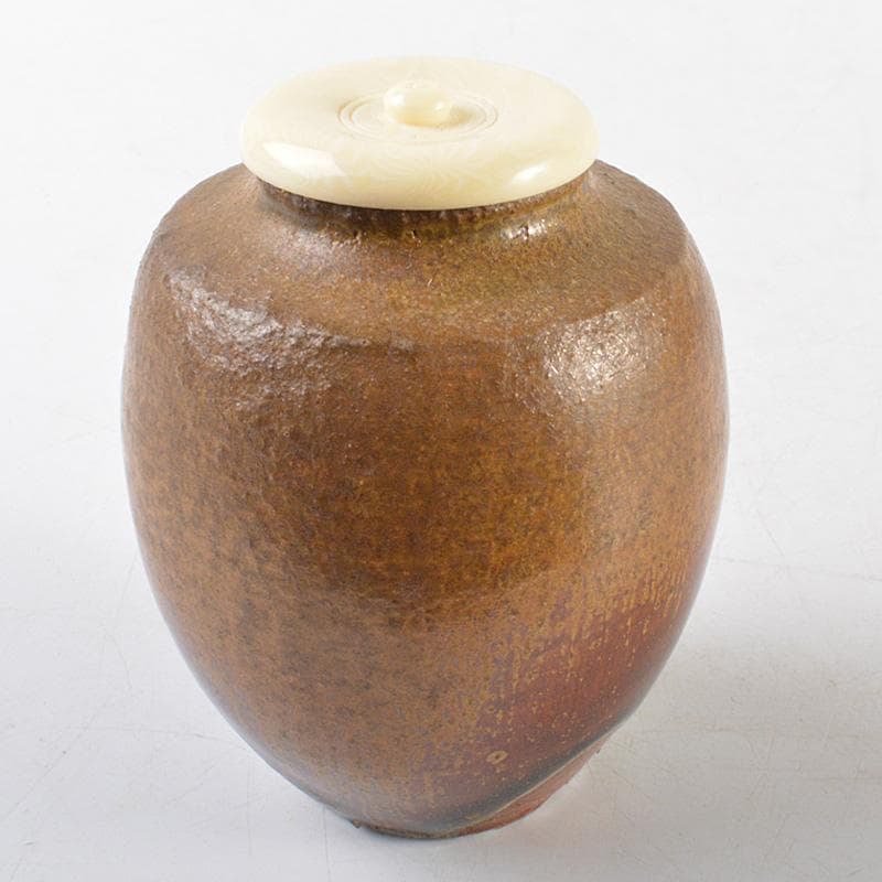 茶道具　琉球壺屋焼　琉馬作　茶入　仕覆付　共箱　V　R6102