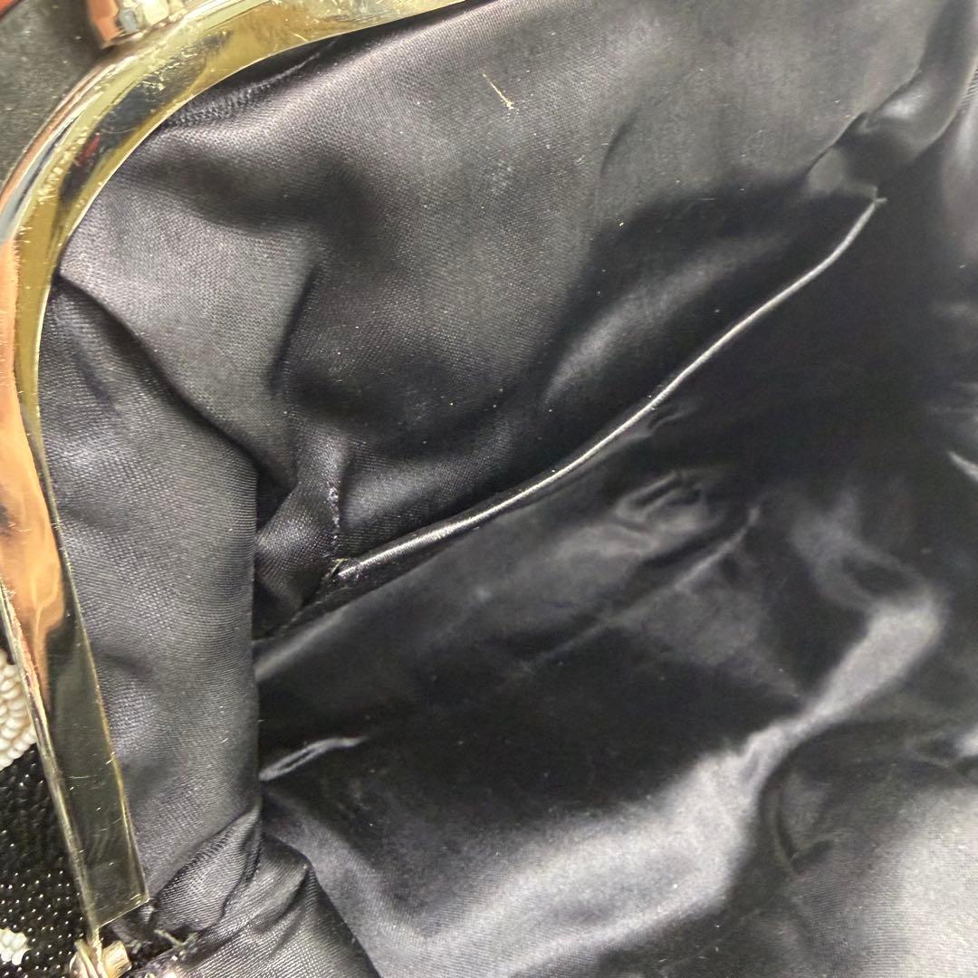 1570 総ビーズ ハンドバッグ 乱菊 黒地 昭和レトロ 和装小物 成人式