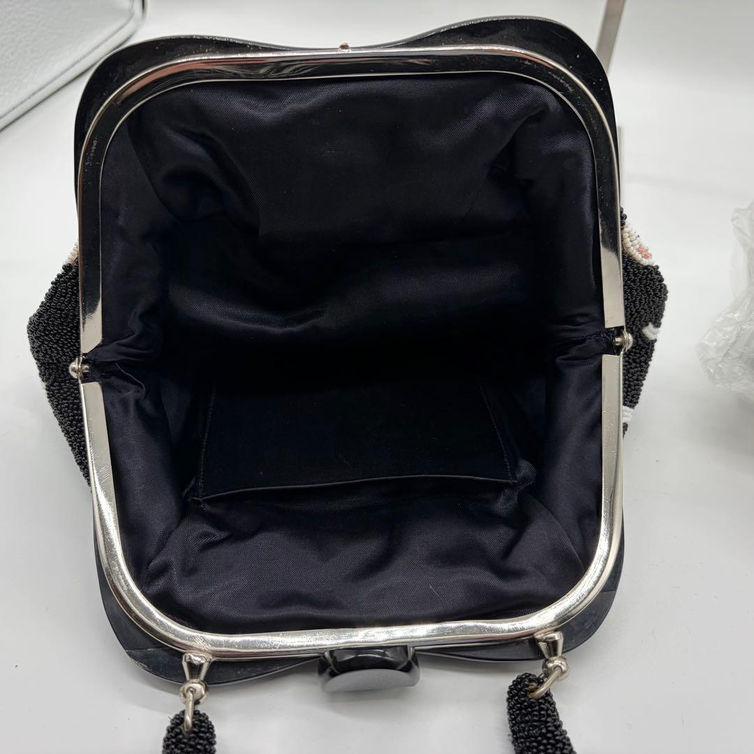 1570 総ビーズ ハンドバッグ 乱菊 黒地 昭和レトロ 和装小物 成人式