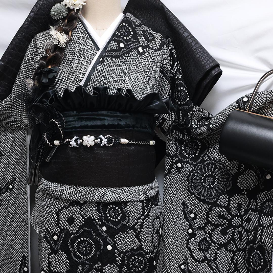 【極美品！】新古品◆ 振袖6点セット ◆総絞り丈160cmフルセット黒44Sb