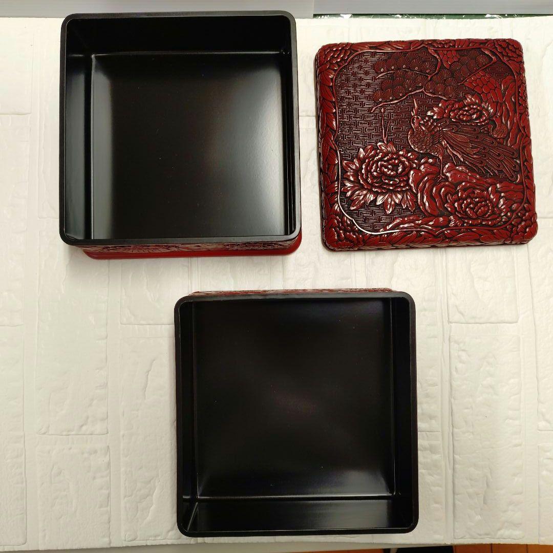 仙台堆朱　花鳥彫　二段重