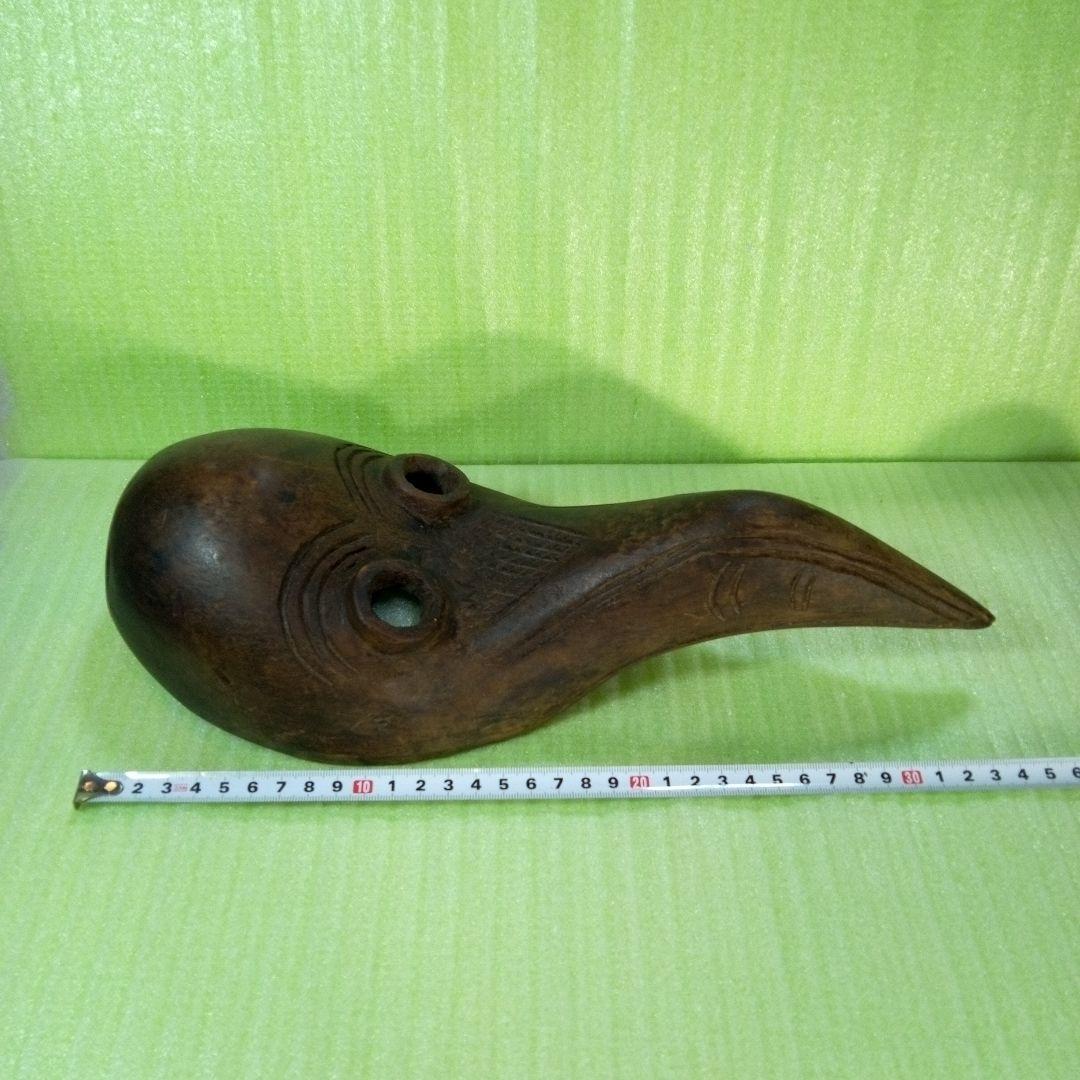 木製　木彫り　鳥人間のようなマスク　お面　レトロ　アンティーク　オブジェ