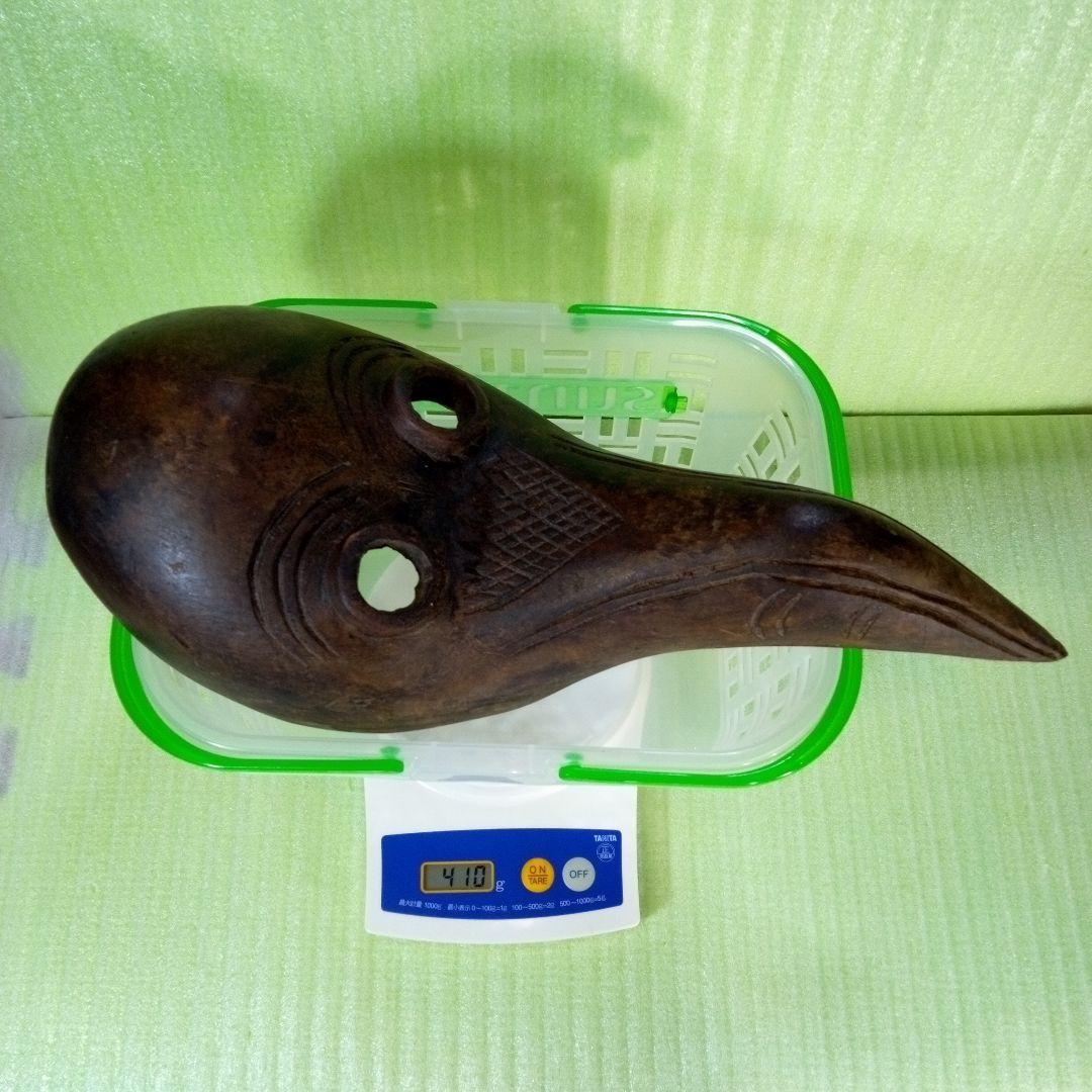 木製　木彫り　鳥人間のようなマスク　お面　レトロ　アンティーク　オブジェ