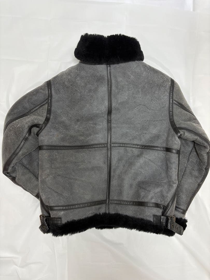 羊革　フライト　レザー　ムートン　B-3 ライダース　ジャケット　短丈　黒