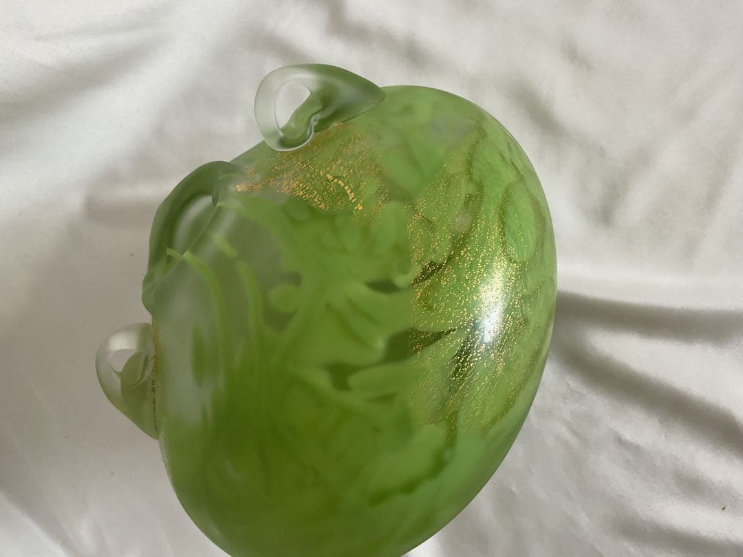 藤田喬平　美しいグリーン模様「ガラス扁壺」