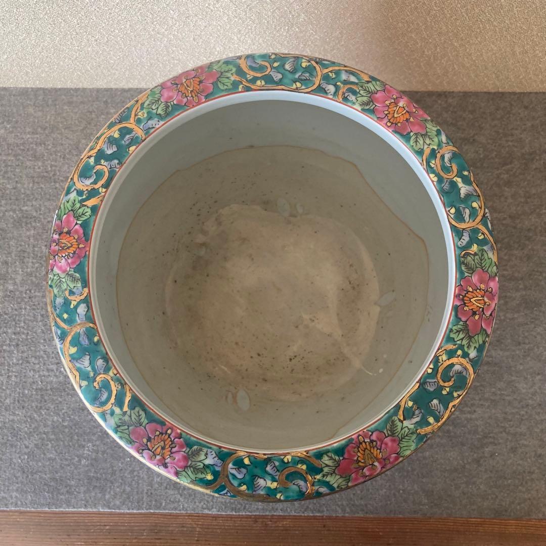 火鉢　カラフル　金彩　上絵　赤絵 手あぶり　装飾　手描き　九谷　メダカ鉢　金魚鉢