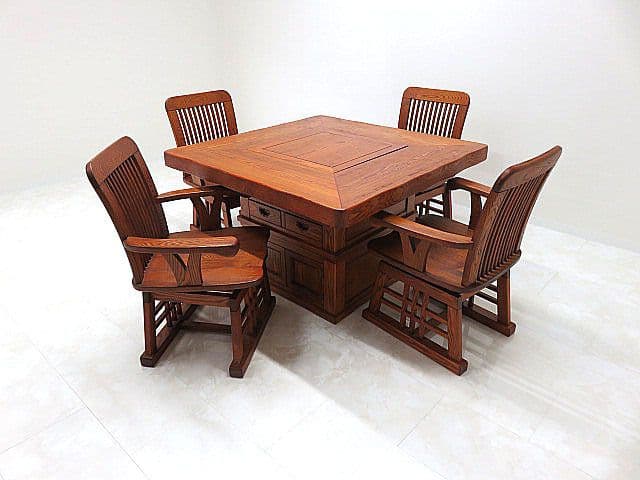 希少品 府中「松尾博昭」作 欅無垢材ダイニング5点セット 長火鉢/団炉裏