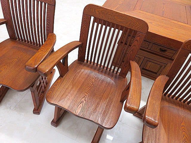 希少品 府中「松尾博昭」作 欅無垢材ダイニング5点セット 長火鉢/団炉裏