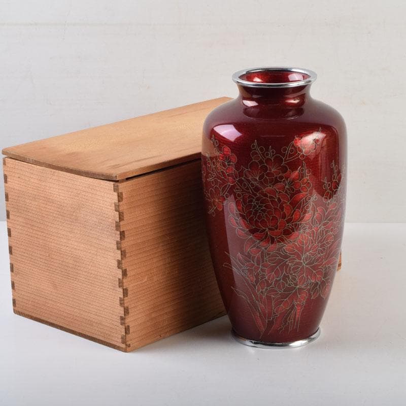 七宝焼　四君子文　花瓶　時代箱　V　9058