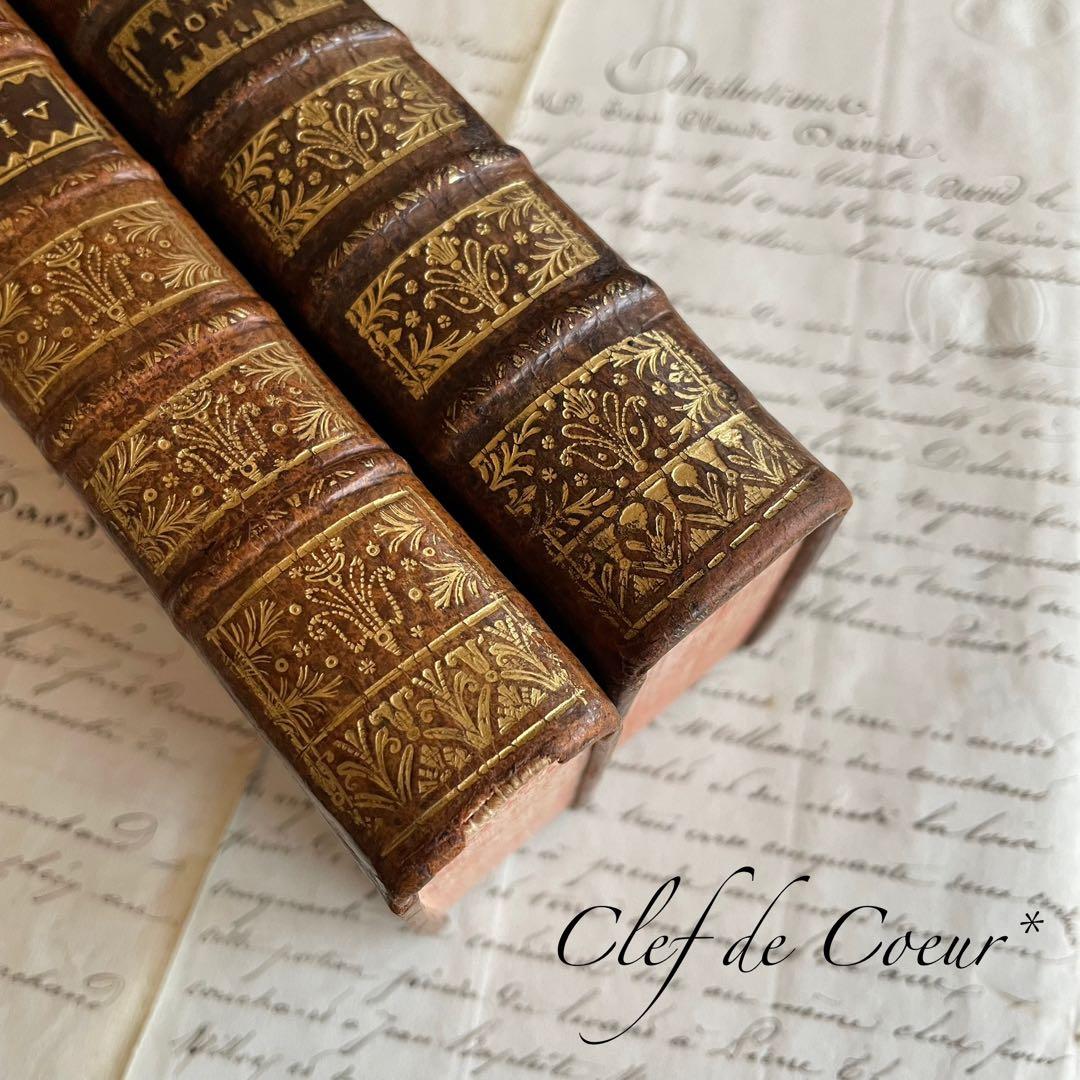 0126F フランスアンティーク 300年超 総革装丁 洋書古書 ディスプレイ本