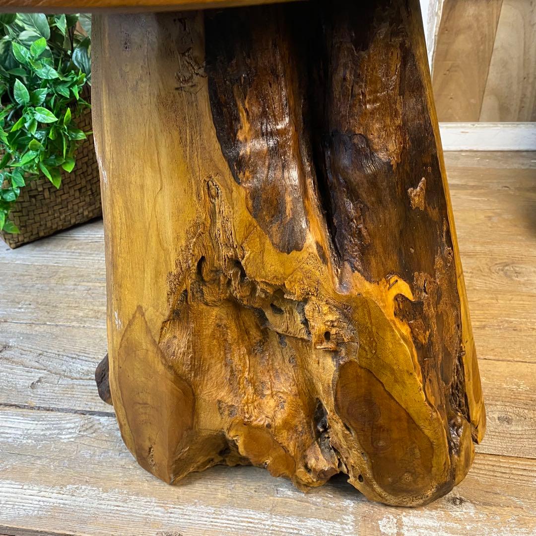 新商品入荷オールドチーク天然無垢丸太花台L（50㎝×48㎝）サイドテーブル飾り台