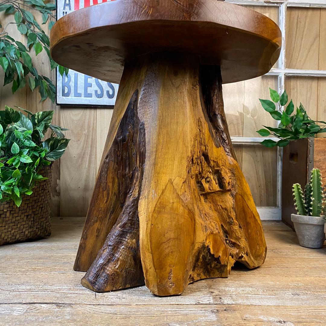 新商品入荷オールドチーク天然無垢丸太花台L（50㎝×48㎝）サイドテーブル飾り台