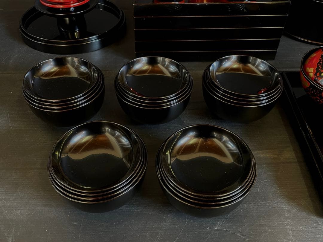 「母」 利休好 輪島塗 懐石具揃 懐石家具 懐石道具 五人前 木製（109あ③）